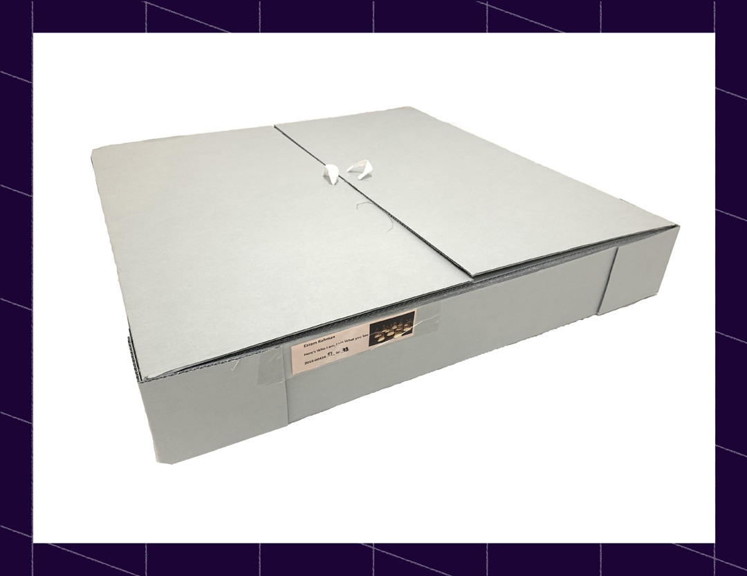 The box where Ezzam’s sculptures are stored in