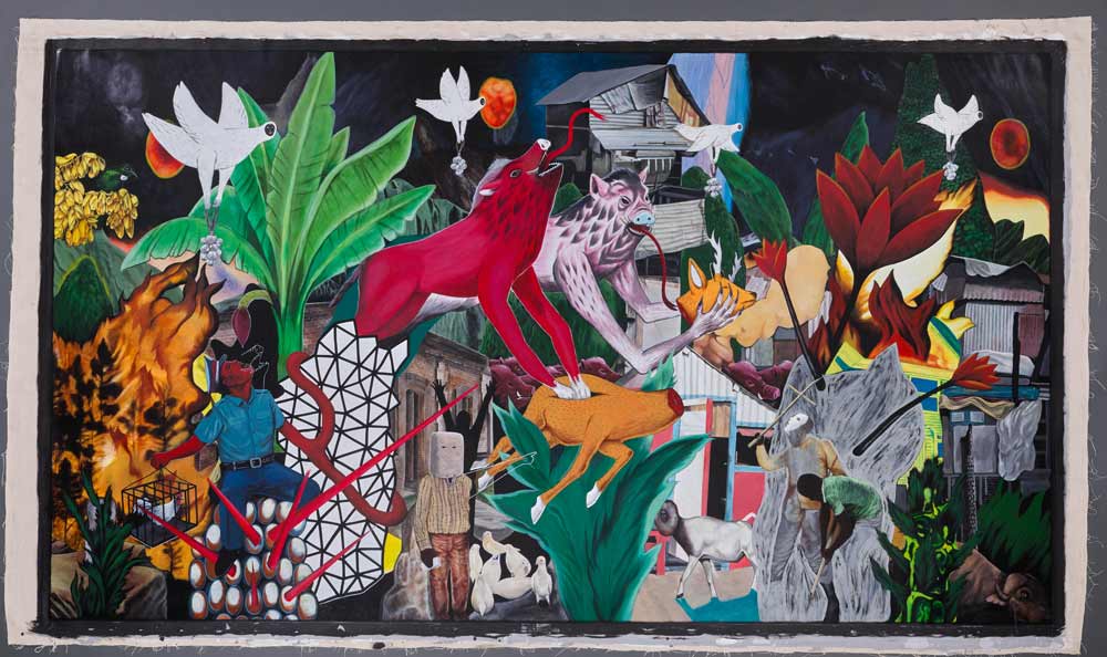 Rodel Tapaya. ‘Aswangs Enter the City.’ 2018. Acrylic on canvas. 243.84 x 426.72 cm. Collection of Singapore Art Museum.