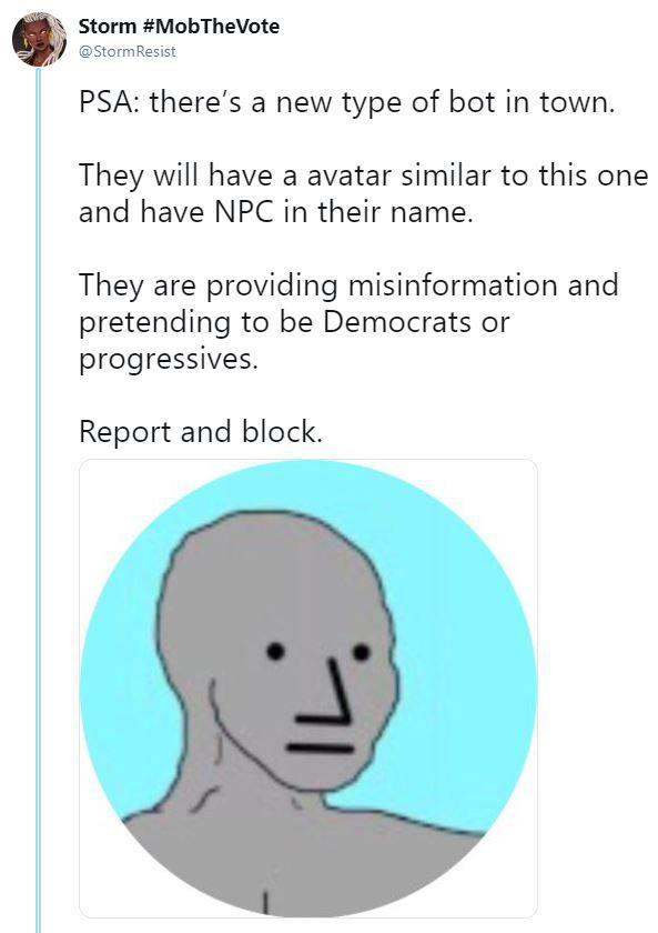 'NPC Wojack - @StormResist tweet’. Source: knowyourmeme.com/photos/1421310-npc-wojak